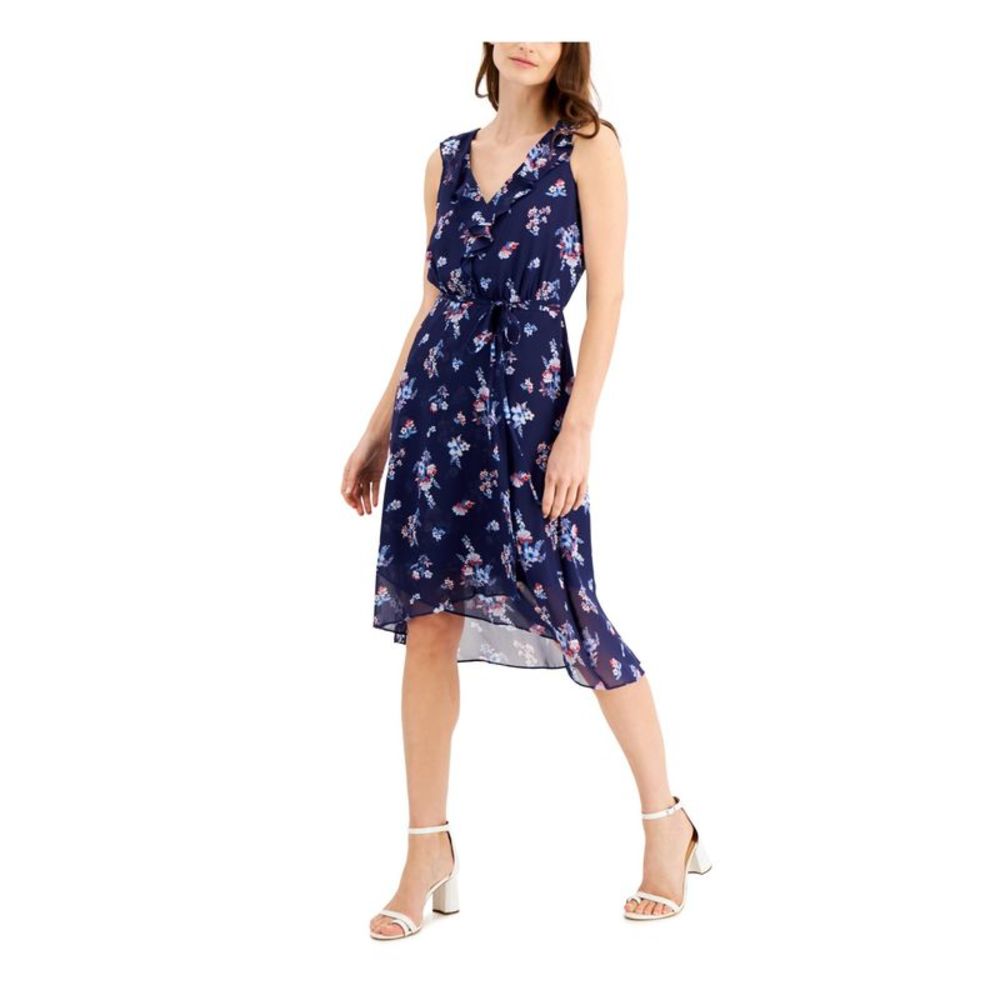 INC DRESS Womens Blue Belted Sleeveless Knee Length Wear To Work Sheath Dress 12